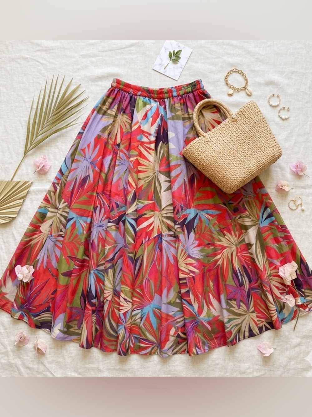 Rachel Zoe Tropical Palm Print Maxi Skirt Boho Pink & Purple Floral Size Medium - Picture 9 of 9